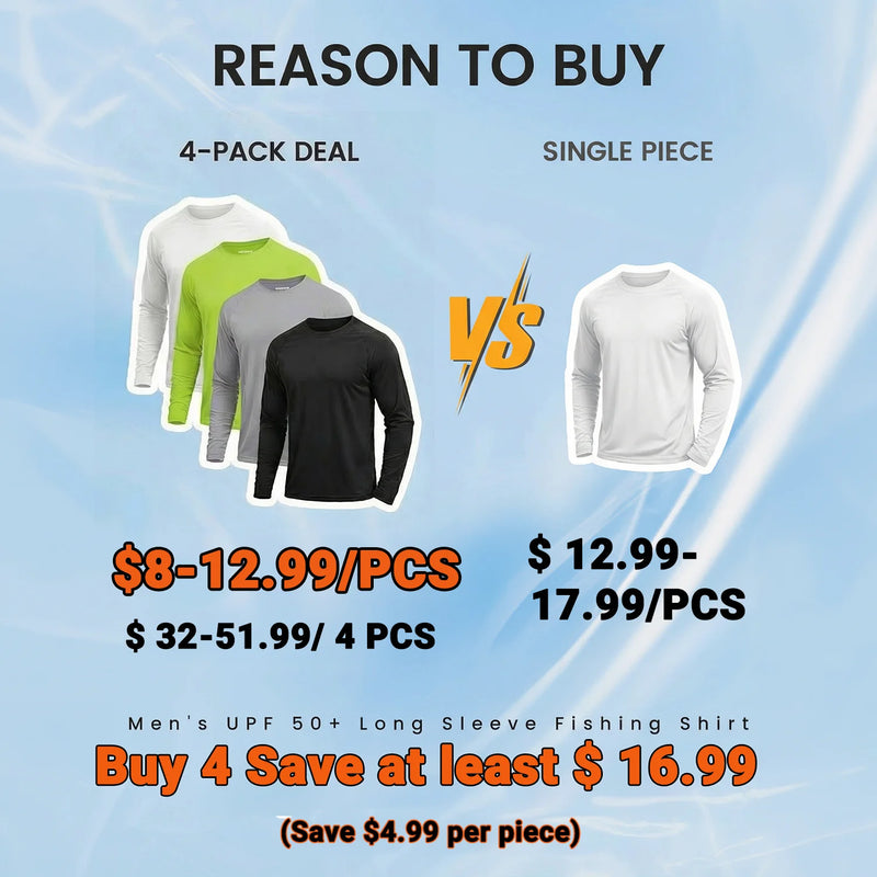 TACVASEN 4 Pack UPF 50+ Sun Protection T-shirts Men's Quick Dry Long Sleeve Athlectic T Shirts Performance Sports T-shirts Tee