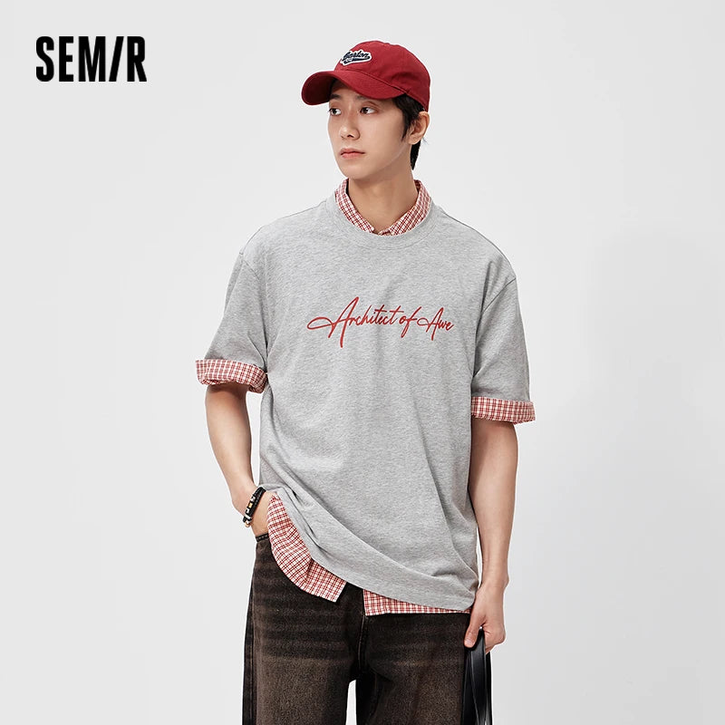 Semir Mens Tshirt 2026 Trendy Hand Drawn Letter Printed Knitted Loose Crew Neck Casual Fashion