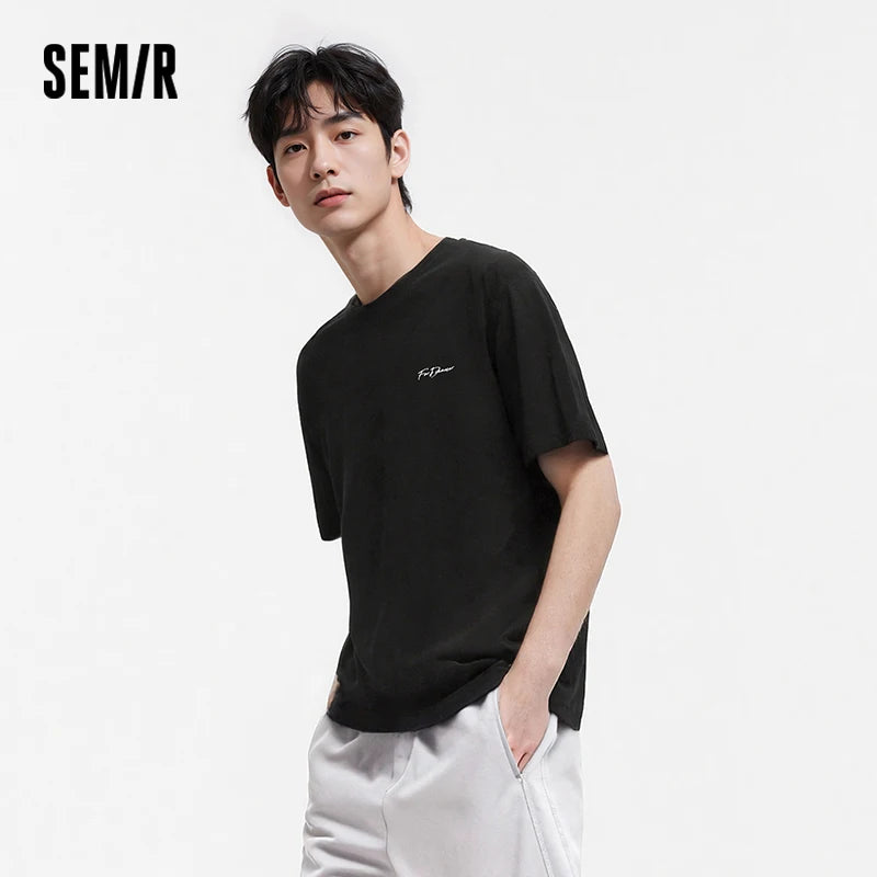 Semir Men Tshirt 2026 Summer New Letter Print Cool Feeling Loose Crew Neck Comfortable Daily Wear Casual Tops