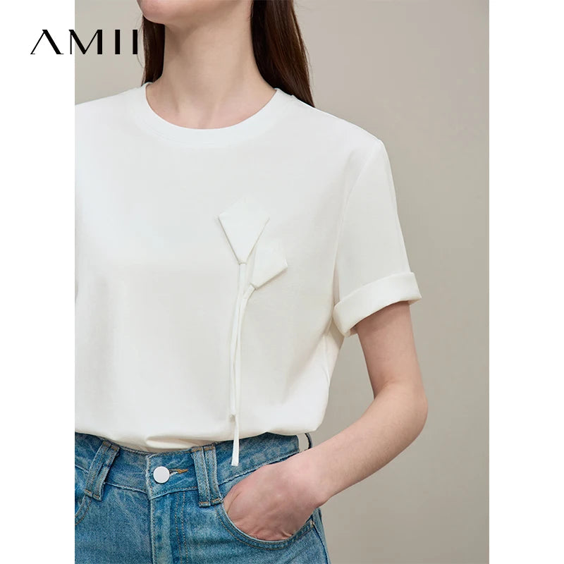 អាវយឺត Amii សម្រាប់នារី រដូវក្តៅ ឆ្នាំ២០២៦ កមូលថ្មី ត្រជាក់ អាវយឺតកប្បាស 3D ផ្កា ប្រឆាំងបាក់តេរី ដៃខ្លី សម្រាប់នារី 12622099