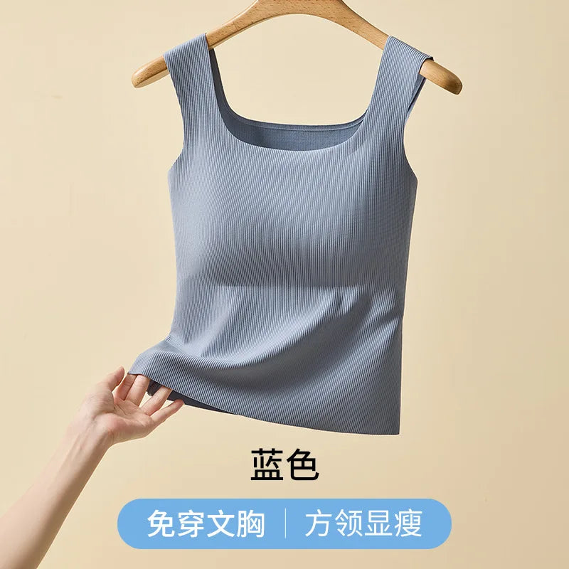 Ice Silk Threaded Square Neck Sling Vest Women's Inner One-piece Beauty Back Top Large Size Bottom Sleeveless Sleepwear Pajamas