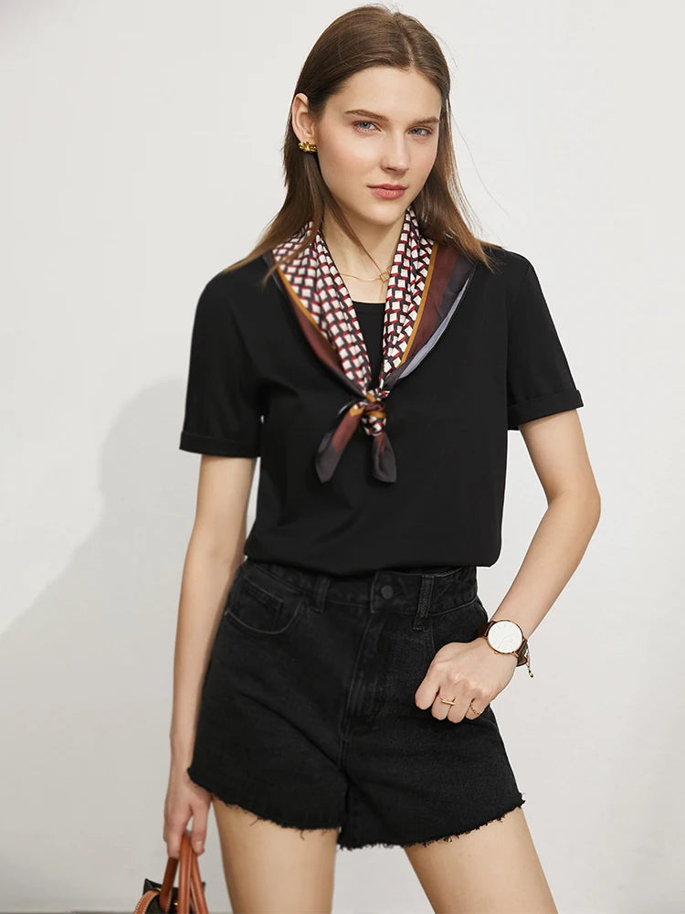 AMII Top Women 2026 Summer New O-Neck Short Sleeve Casual T Shirts Versatile Knit Embroidery Cotton Woman Top Female 12522142