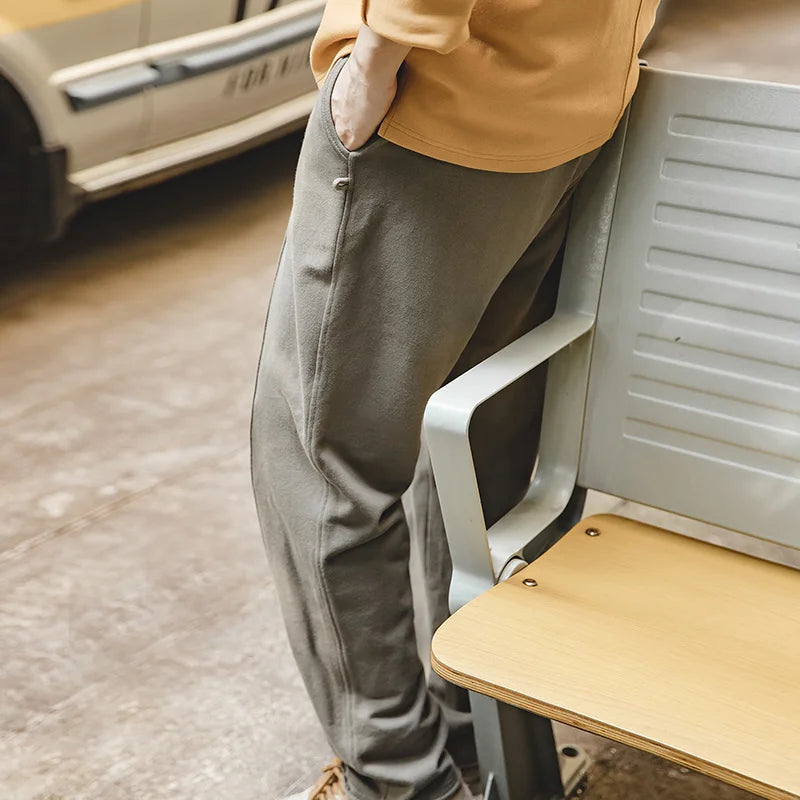 ខោ Maden Retro Tapered Three-Dimensional Cut Rolled Edge Knitted Pants Elastic Waist Casual Pants Spring and Autumn Men