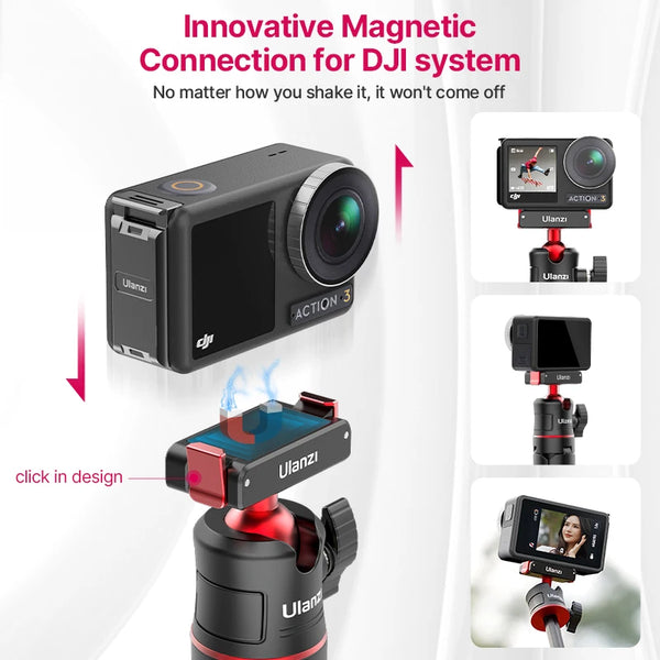 ជើងកាមេរ៉ា Ulanzi MT-50 ម៉ាញេទិកសម្រាប់ DJI Osmo Action 3 ក្បាលបាល់ដែលអាចពង្រីកបានសម្រាប់គ្រឿងបន្លាស់ DJI Action 3