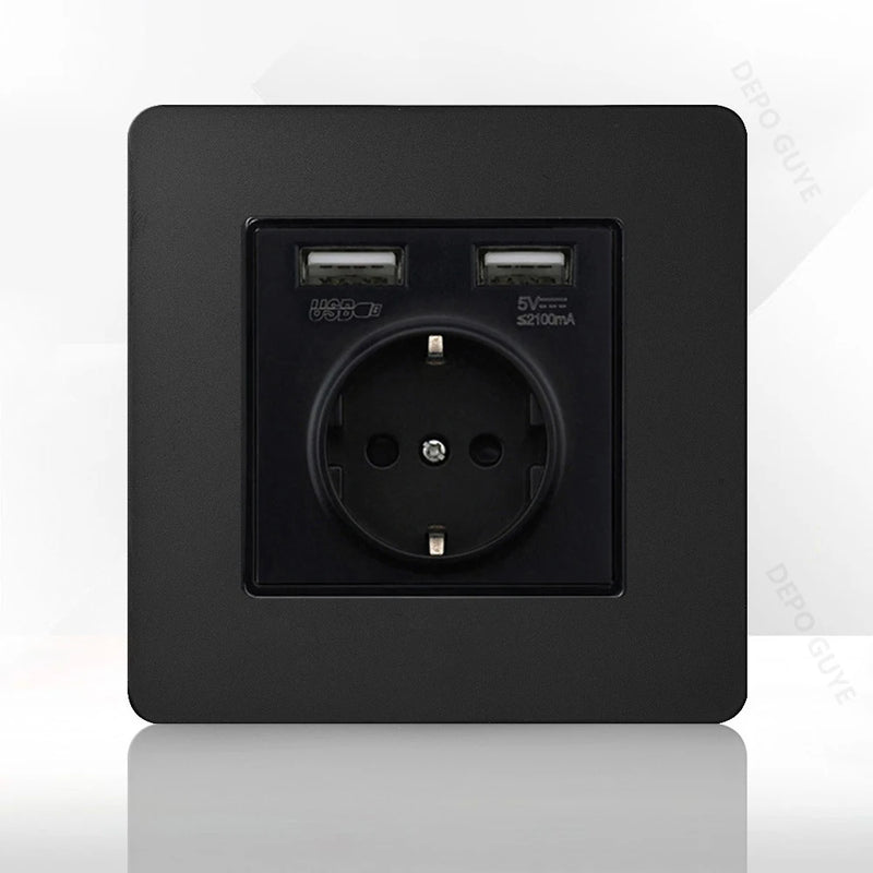 Retro Light Switch Lever Wall Power ON OFF Socket Panel,EU RU FR Black Stainless Steel Dual Usb Outlet  1-4Gang 1/2Way Switch