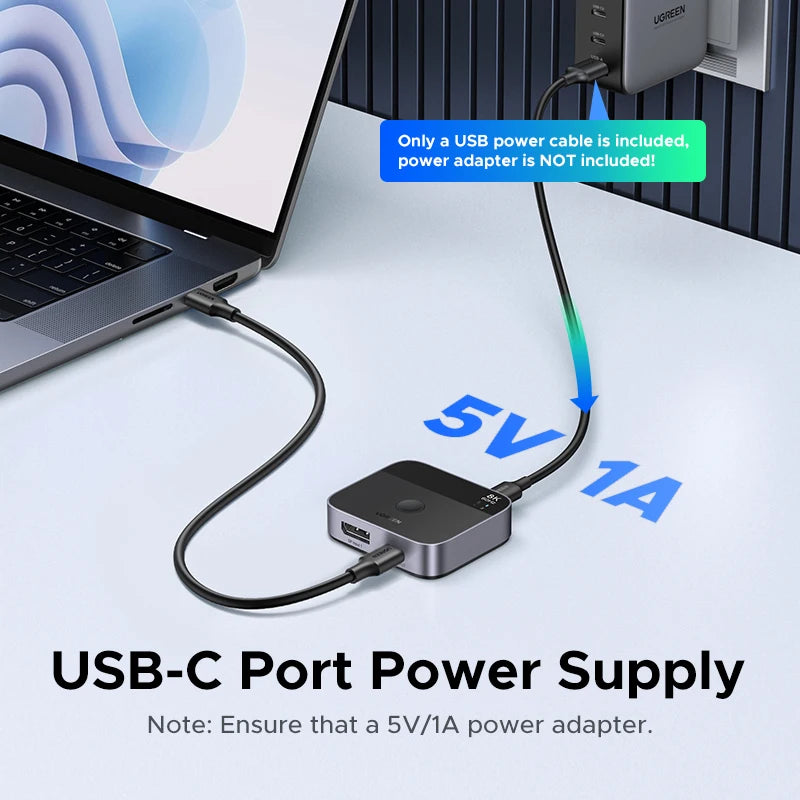 UGREEN DP USB-C Switch 2 In 1 Out 8K 60Hz Video Switcher for Laptop Desktop Monitor Projector Home Office