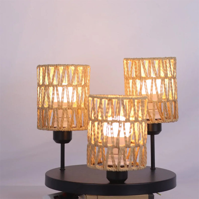 JOYINLED Rope Hemp Pendant Lights 3-Lights Rattan Light Ceiling Hanging Farmhouse Chandelier Lighting Hand Woven Wicker Shades