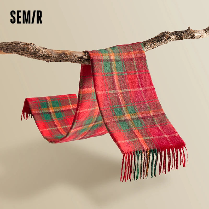 Semir Classic Scarf ColorBlock Plaid Women Autumn Winter 2025 Shawl Fuzzy Warm Cozy Soft Trendy Casual