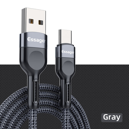 Essager USB Type C Cable 3A Quick Charger Wire For Xiaomi poco Redmi Note 10 9 Samsung Huawei Oneplus Mobile Phone Charging Cord CN Gray Type C Cable