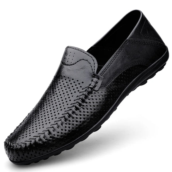 Summer Hollow Out Slip-on Leather Driving Loafers for Men Soft Soles Lightweight Walking Moccasin Shoes big size 48 49