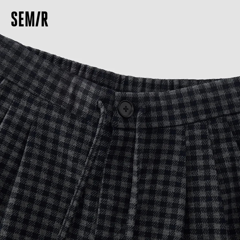 Semir Women Pants Wool Look Fabric Plaid Pattern Wide Leg HighWaist Fit Retro Style 2026 Winter Comfort Fit Everyday Style