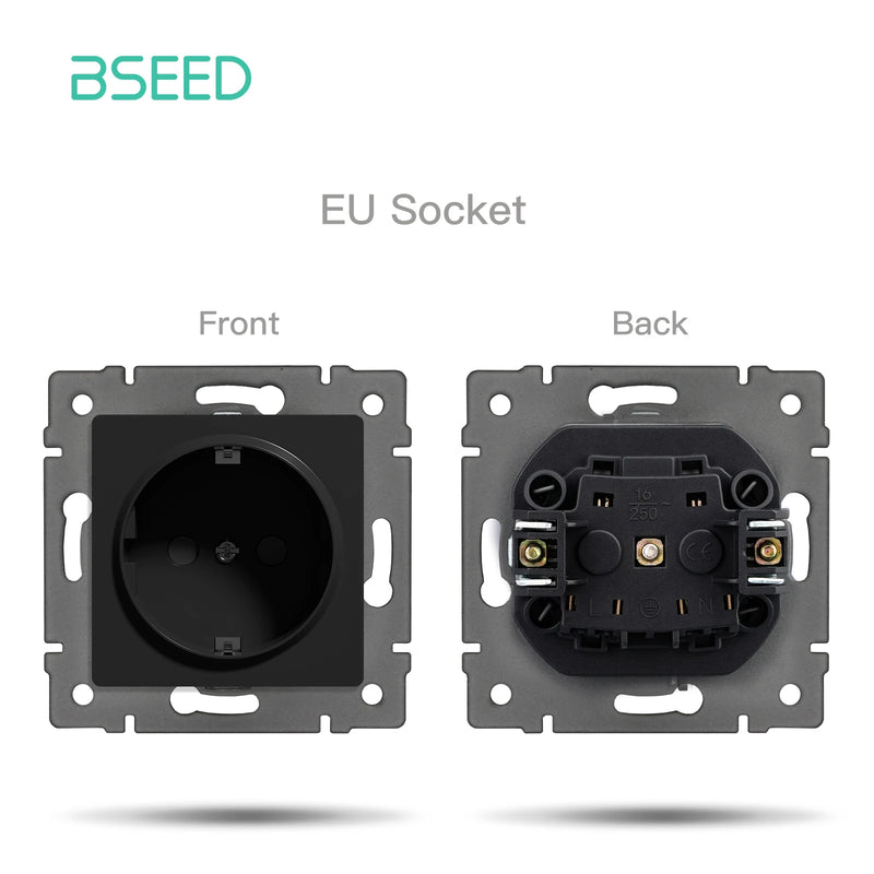 BSEED EU Standard Button Light Switch 1/2Gang 1/2Way Wall Socket USB Type-C DIY Function Parts Glass Panel Free Combination