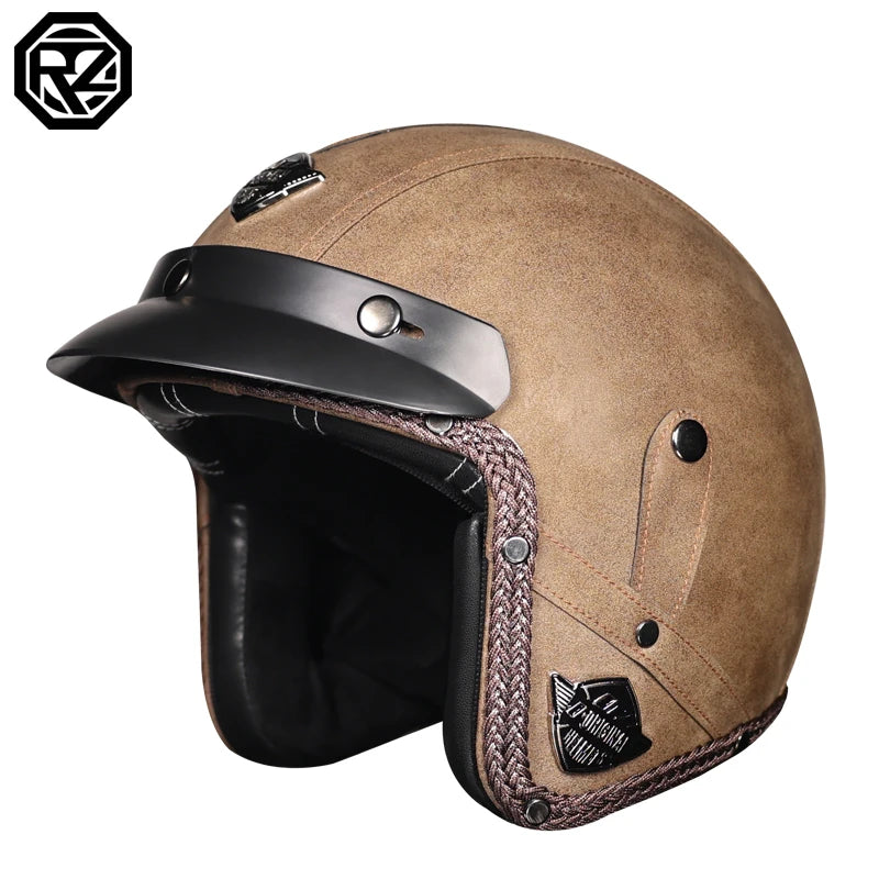 Motorcycle retro helmet PU leather 3/4 scooter half helmet couple helmet DOT approved M-XXL