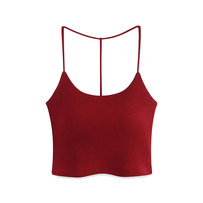 One Piece Beautiful Back Underwear Chest Pad Umbilical Sling Vest Women's Sleepwear Base Shirt Modal Female Pajamas Tops
