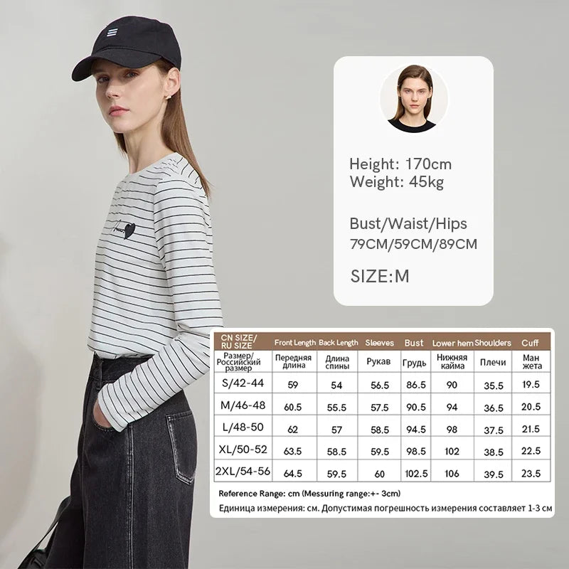 អាវយឺតដៃវែង Amii Minimalist សម្រាប់ស្ត្រី រដូវស្លឹកឈើជ្រុះឆ្នាំ ២០២៥ កអាវមូលថ្មី កប្បាសឆ្នូតប៉ាក់ សម្រាប់ស្ត្រី 12511094