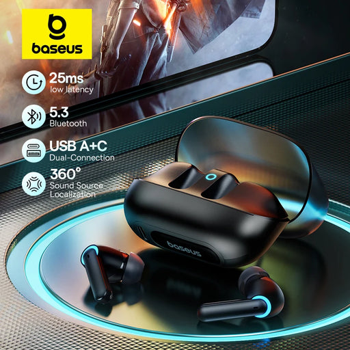 Baseus AeQur G10 Gaming Wireless Earphone 25ms Low Latency A+C Dual-Connection Headphone Bluetooth 5.3 Spatial Audio TWS Earbuds