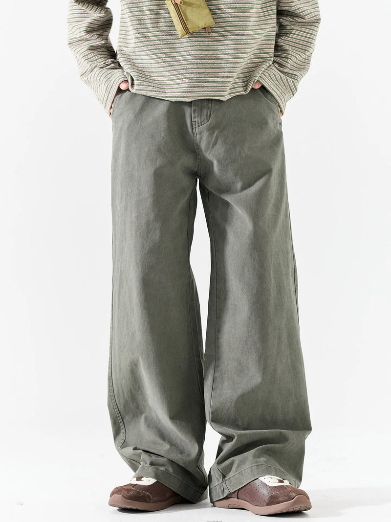 DUKEEN Men's Vintage Workwear Pants Heavyweight 100% Cotton Loose Straight Wide Leg Street Style