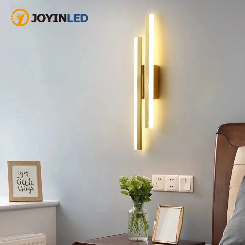 JOYINLED Modern Acrylic LampshadeLED Wall Lamp Sconce Copper Line Pipe Lighting for Bedroom Living Room Corridor Light Fixture
