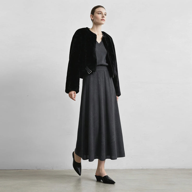 Amii Women's A-Line Midi Skirt Autumn 2026 Elastic Waist Loose Elegant Minimalist Commuter Long Knit Skirts for Women 12643122