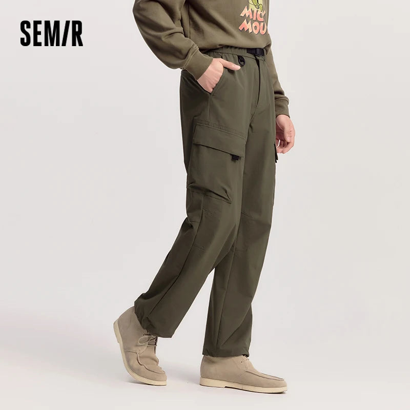 Semir Functional Pants Men Spring Loose Straight Leg Cargo Outdoor Big Pocket Textured Casual Comfortable Long Trousers