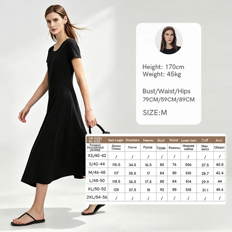 Amii U-Neck Women's Dress 2026 Summer New Slim Short Sleeve Fit A-Line Midi Dress Solid Color Casual Women's Clothing 12642201