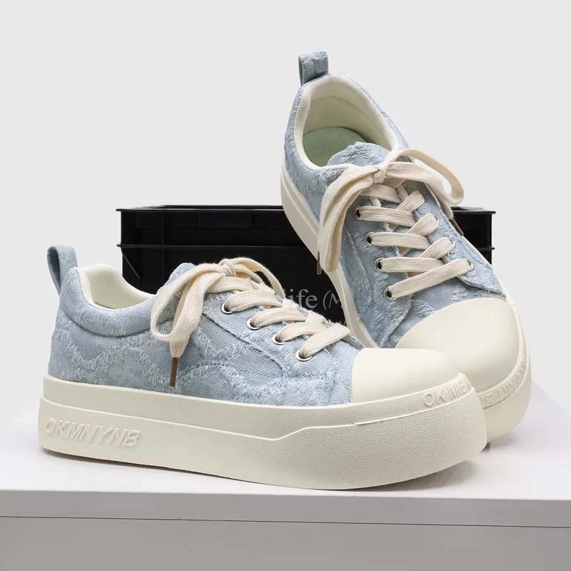 Men's Canvas Thick sole Casual Shoes Four Seasons New Breathable Light Soft-sole Outdoor Walking Shoes Youth Sports board Shoes