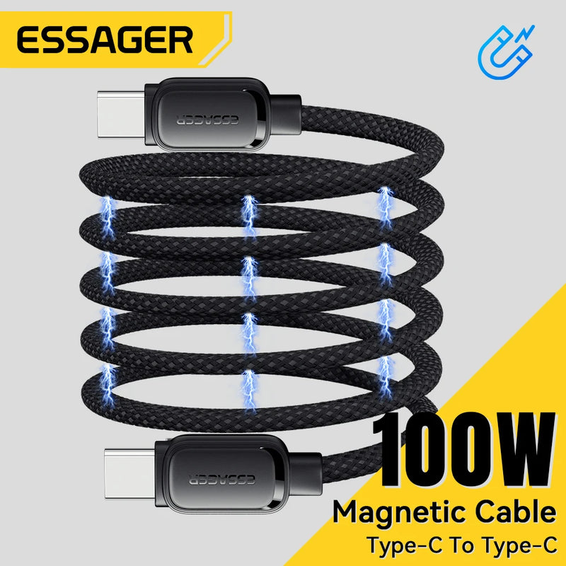 ខ្សែសាកទិន្នន័យ Essager 100W ម៉ាញេទិកដែលអាចដកថយបានលឿន ប្រភេទ C ទៅប្រភេទ C សម្រាប់សាក iPhone 17 16 15 Pro សម្រាប់ MacBook Samsung