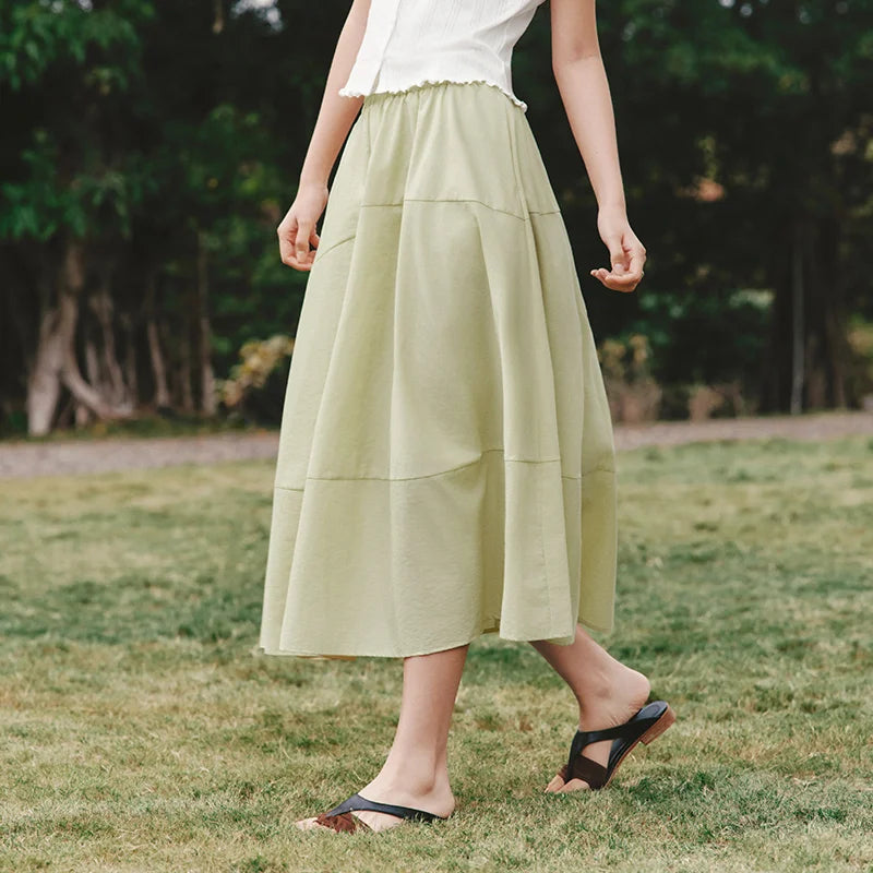 Semir Womens Skirt 2026 High Waist Spliced Split Texture Solid Draped Long Relaxed Casual Soft