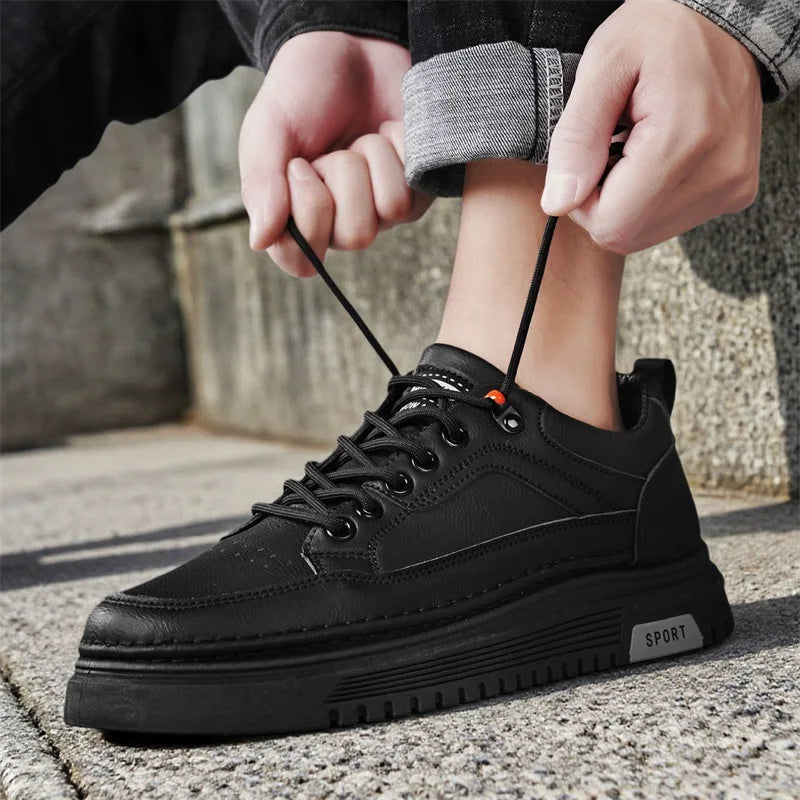 Students casual white shoes spring new soft-sole anti-slip comfort flat outdoor walking shoes men's thick-sole sports board shoe