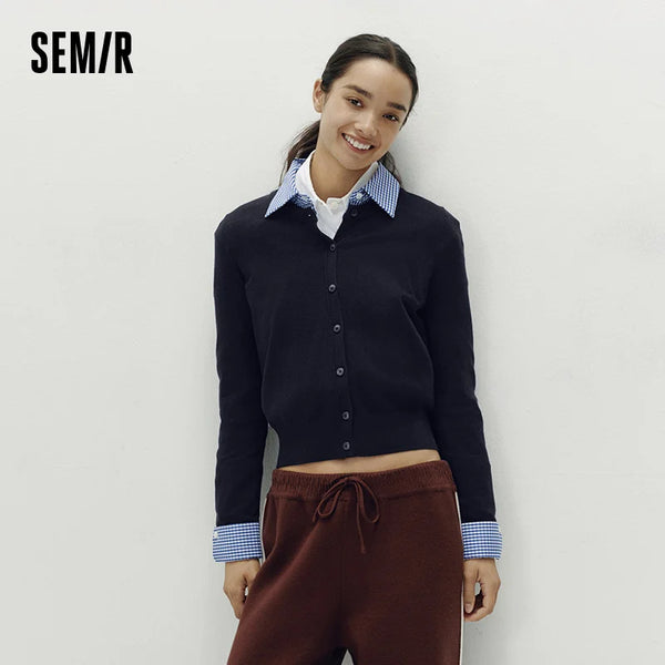 អាវកាឌីហ្គែនសម្រាប់នារី Semir កអាវប៉ាក់ពីរដុំ ស្មាធម្មតា រចនាប័ទ្មធ្វើដំណើរ អាវប៉ាក់ខ្លី ស្លៀកប្រចាំថ្ងៃ 2026