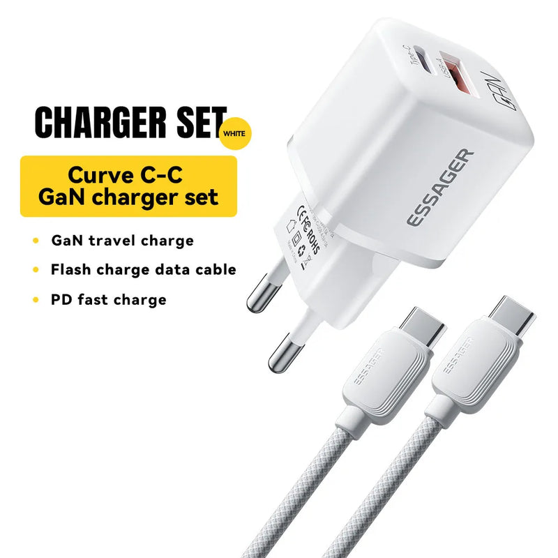 ឆ្នាំងសាក Essager 20W GaN USB Type C PD សាកថ្មលឿនសម្រាប់ iPhone 15 14 13 12 Pro Max PD3.0 QC3.0 Type C ឆ្នាំងសាកទូរស័ព្ទចល័តខ្នាតតូច