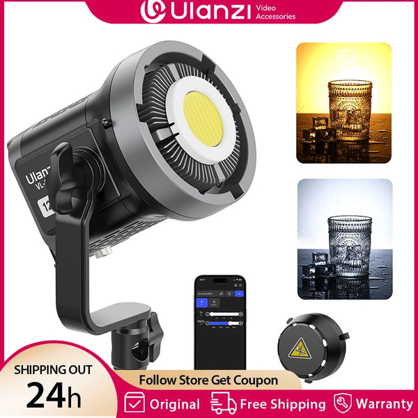 ភ្លើងវីដេអូ Ulanzi VL-120Bi VL-120C 120W V-Mount COB ឥតខ្សែ គ្រប់គ្រងដោយកម្មវិធី 2700K-6500K CRI>95 សម្រាប់ស្ទូឌីយោថតរូបវីដេអូ