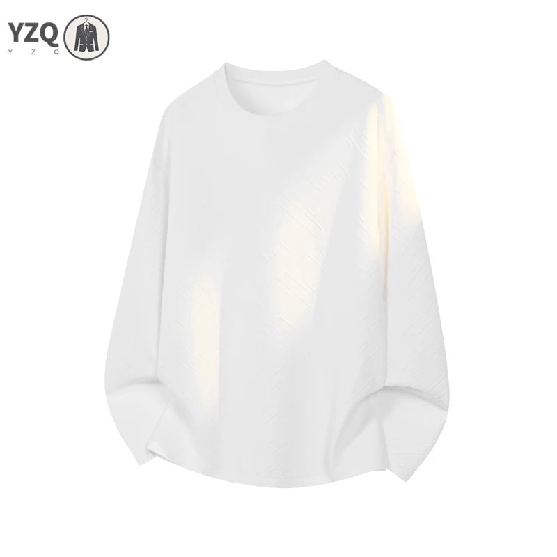 Men Crew Neck Long Sleeve Sweatshirt Maze Geometric Embossed Jacquard Oversized Silhouette For Autumn Daily Street Wear