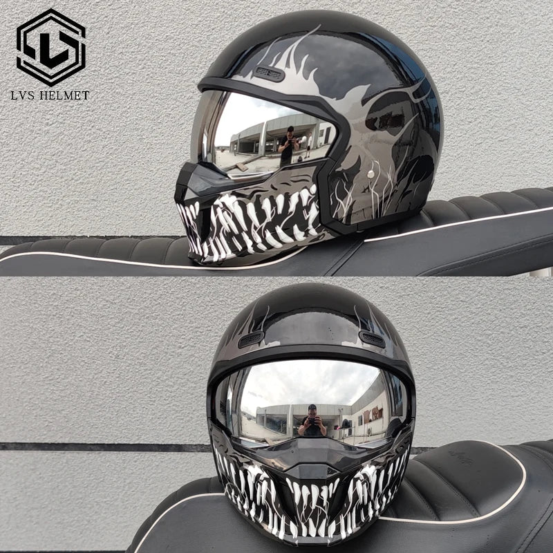 LVS motorcycle retro helmet modular detachable combination full helmet semi covered pilot helmet off-road helmet DOT approved