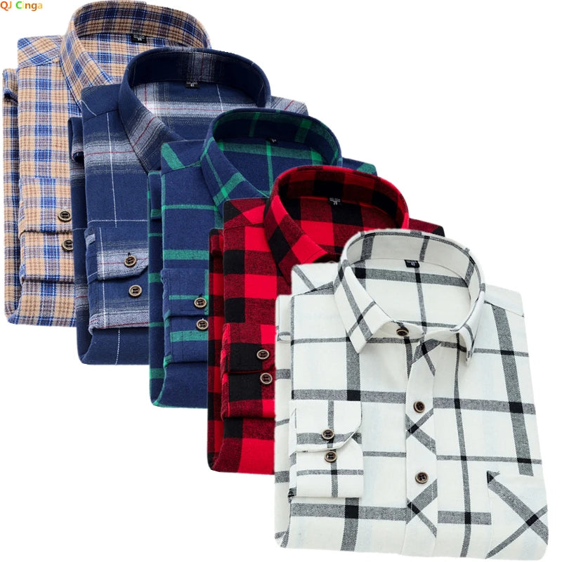 2026 New Men's Long Sleeved Shirts, Autumn Classic Plaid Shirt, with Single Breasted Lapels Camisas 17 Color Grid To Choose From
