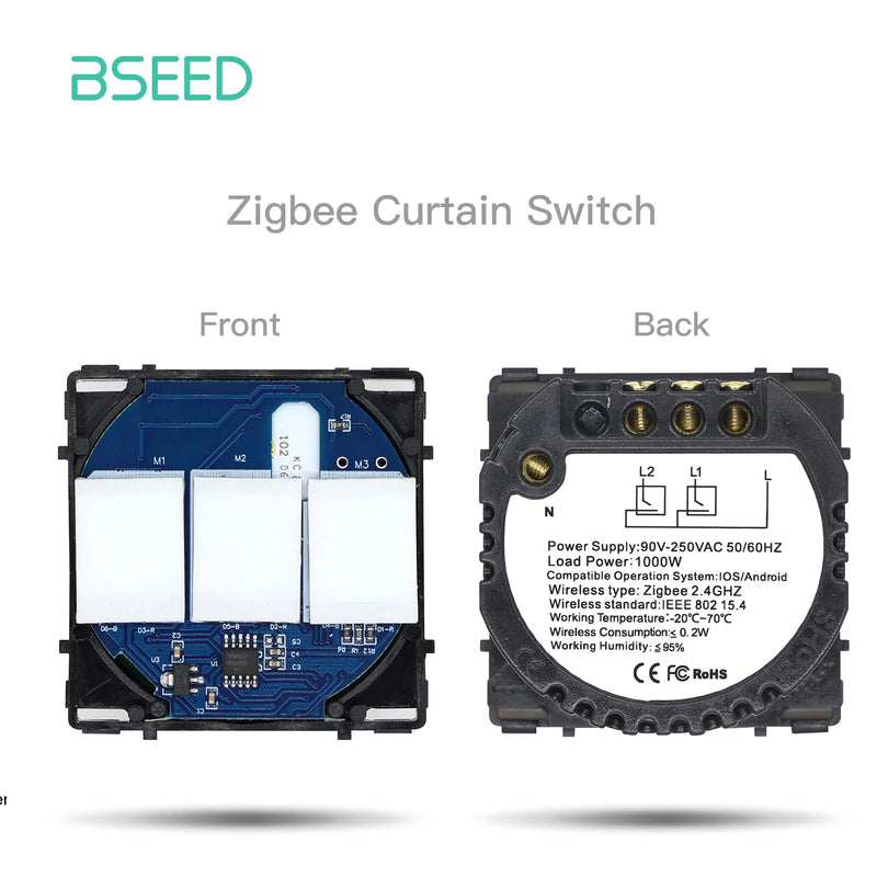 BSEED 1/2/3Gang Zigbee Touch Switch Part Glass Panel Smart Dimmer Curtain Switch DIY Part Zigbee Socket Parts With Neutral Line