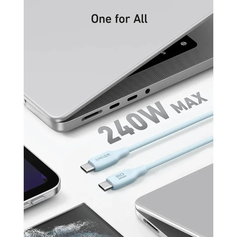 ខ្សែសាកទិន្នន័យ ANKER USB C ទៅ USB C 5A 240W PD ខ្សែសាកលឿនមិនប៉ះពាល់ដល់បរិស្ថាន សម្រាប់ iPhone16 MacBook iPad