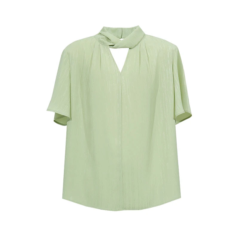 Amii Women's Blouse 2026 Summer New Twist Neck Cutout Jacquard Chiffon Top Elegant Office Flare Sleeve Shirt For Women 12622071
