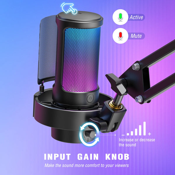 ឈុតមីក្រូហ្វូន USB FIFINE ជាមួយ Boom Arm និង Pop Filter សម្រាប់ថត និងផ្សាយលើ PC/Mac បិទសំឡេងរហ័ស និងរន្ធដោតកាស-A8T