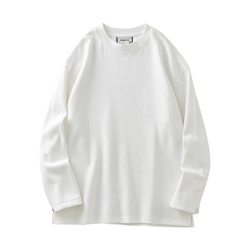 DUKEEN 400G Heavyweight Fleece-Lined Men's Sweatshirts Autumn and Winter Waffle Fabric Crew Neck Long Sleeve Warm Undershirts