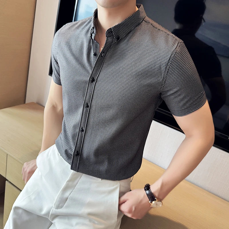 2024 High-quality Classic Checkered Shirt, Men's Business Casual Short-sleeved Shirt, Fashionable Slim-fit Men's Top.M-4XL
