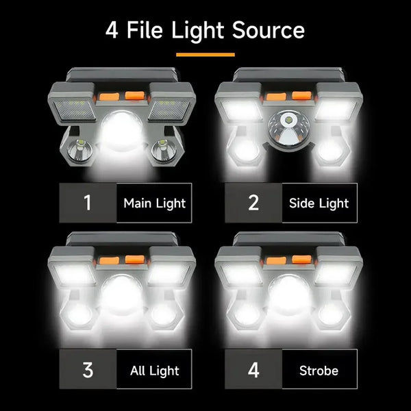 ភ្លើងពិល LED 5 គ្រាប់ អាចសាកបាន ជាមួយថ្ម 14500 ភ្ជាប់មកស្រាប់ ពន្លឺខ្លាំង សម្រាប់បោះតង់ ផ្សងព្រេង នេសាទ ភ្លើងមុខ