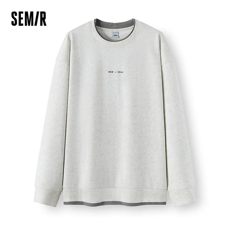 Semir Men Fleece Sweatshirt Modern Style Layered Look Loose Fit Crew Neck Fleece Lined Graphic Print 2026 New Winter Daily Wear