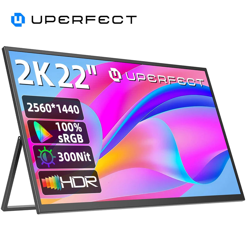 UPERFECT 22 Inch Computer Display Monitor 2K QHD 1440P 100%sRGB IPS Screen W/ Kickstand For Laptop PC Mac Phone PS5 Game Console