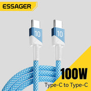 ខ្សែសាក ESSAGER 100W 5A USB C ទៅ USB C សម្រាប់ iPhone 17 16 15 14 Pro Max MacBook iPad Laptop សាកថ្មលឿន ក្រុមបាល់ទាត់ ពណ៌ ខ្សែ