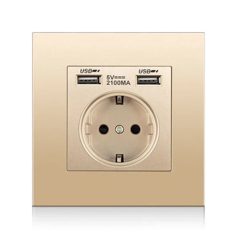 DepoGuye wall type dual USB power socket 2.1A, bedroom socket, 16A wall socket, PC panel, Spain, Russia and EU standard socket