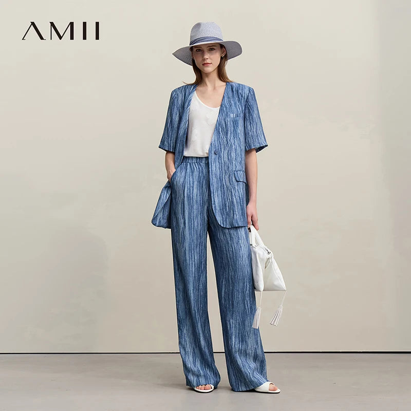 អាវធំនារី Amii ឆ្នាំ២០២៦ រដូវក្ដៅថ្មី រលុង ធម្មតា ក V ប៊ូតុងតែមួយ អាវធំដាច់ដោយឡែក ខោជើងធំសម្រាប់នារី 12621092