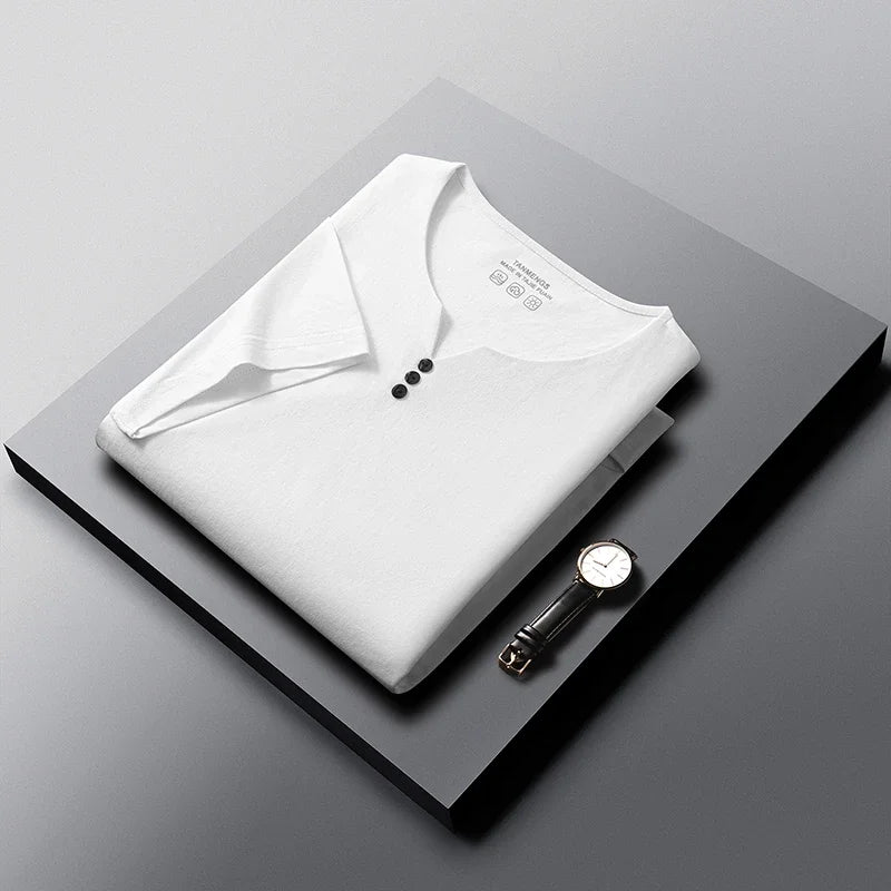 Mens Soft Breathable V Neck Tee With Henley Button Design Comfortable For All Seasons Daily And Casual Wear Activities