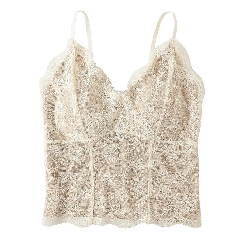 Sexy Spice Girl Lace Suspender Beauty Back Vest Integrated with Chest Pad Slim Bottom Tub Top One Piece Pajamas Women Nightwear