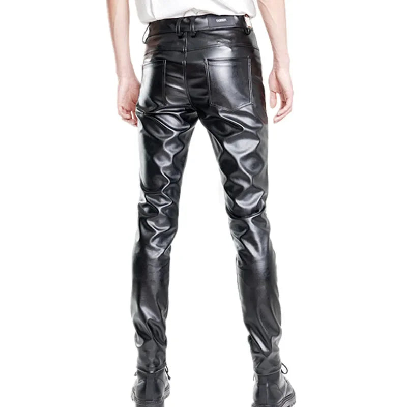 2026 New  Men's Black PU Pants, Fashion Slim Popular Bar Leather Trousers , Asian Size 28-40, Red Blue Orange Pant.